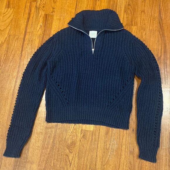 Harper Heritage 1/4 Zip Knit Cropped Sweater - Navy - Size S - Picture 1 of 11